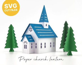 Paper Church Lantern SVG, Putz House Template, Paper House SVG, DIY Christmas Decoration, Silhouette Cut Files, Cricut Cut Files / FT00405