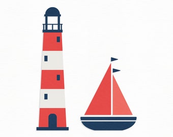 Lighthouse SVG Craft Pattern,  Sail Boat SVG, Nautical SVG, Sea Cut File, Summer Clipart, Silhouette Cut Files, Cricut Cut Files / FT00386