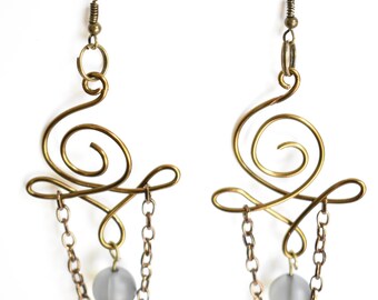Antique brass earrings, handmade earrings, wire wrap earrings
