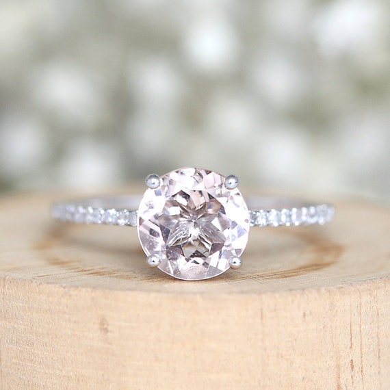 Light Pink Gemstone Ring Natural VS 6.5mm Round Cut Morganite | Etsy
