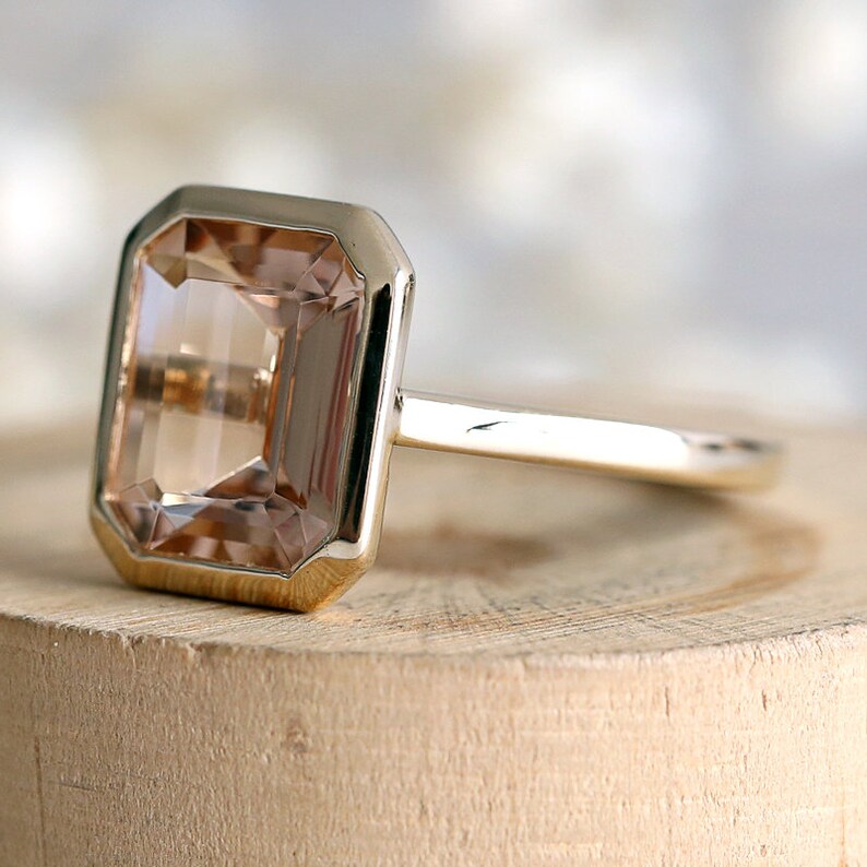 Bezel Setting Ring 810mm Emerald Cut Natural Pink Etsy