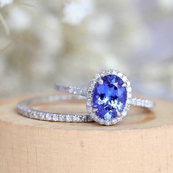 Tanzanite Engagement Ring Set 68mm Oval Cut Tanzanite Wedding - Etsy