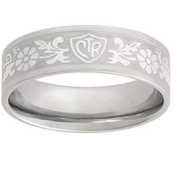 J125 Size 5 -10.5 Daisy Flower Scroll Stainless Steel Ring One Moment In Time Mormon CTR LDS