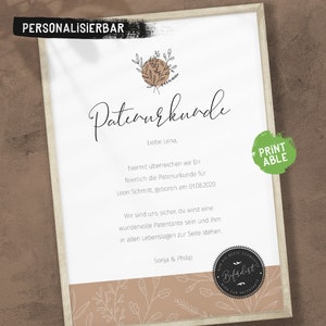 Certificado de padrino / Madrina Pedir padrino / Anuncio / Carta de padrino personalizada Certificado de padrino / Regalo de bautizo / Padrino