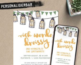 Digital invitation / individual birthday invitation / garden party / 30s 40s birthday / print own invitation