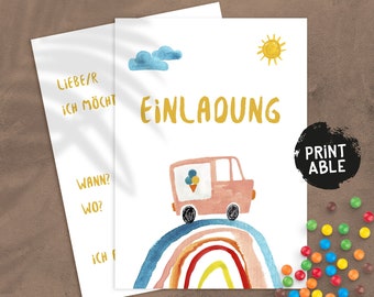 Print children's birthday invitation / download immediately / rainbow birthday invitation / invitation card girl / fill out PDF