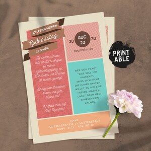 Invitation numérique / carte d’invitation imprimer / Invitation d’anniversaire / Vintage / Retro