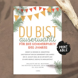 Carte d’invitation personnalisée / Imprimer l’invitation d’anniversaire / Fête d’été garden party beach party festival beach party