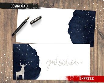 Weihnachten Gutschein Ausdrucken / Herunterladen / Express Geschenk / Last Minute / Download Karte blanko