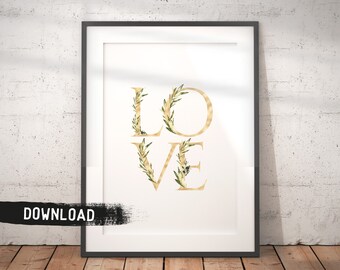 Love Poster / Buchstaben Liebe / Printable Bild / Wanddeko / Valentinstag Geschenk