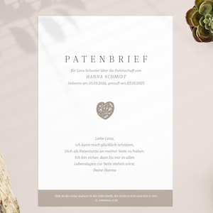 Certificado de patrocinio personalizado / carta de patrocinio con foto / anuncio / regalo de bautismo / padrino / regalo para bautismo con frase bautismal