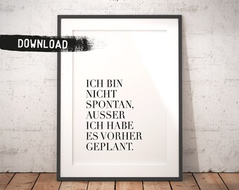 Spruch Poster / lustiges Poster / Ich bin nicht spontan ausser ich habe es geplant