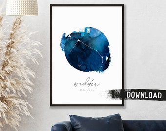 Aries Zodiac Sign Poster / Constellation May / Download Astrology Birth Horoscope Birth Poster