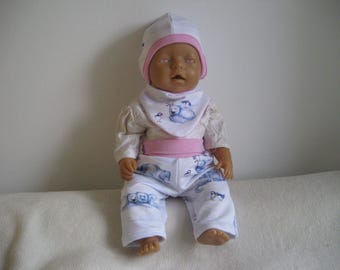 Organic doll clothes, Arctic fox, hat, scarf, trousers, set, also suitable for premature babies