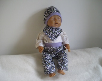 Organic doll clothes, scattered flowers, hat, scarf, trousers, set, also suitable for premature babies