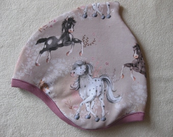 Organic beanie with horses, autumn, children & baby, desired size