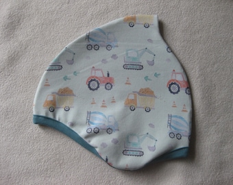 Organic beanie with digger & tractor design, autumn, children's, baby, desired size