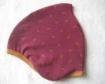 Organic beanie, leaves, burgundy, autumn, children & baby, desired size