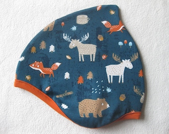 Organic hat with elk & fox print, autumn, children's, baby, desired size