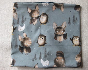 Organic neck warmer with owl and bat design, autumn, children's, baby, loop, desired size