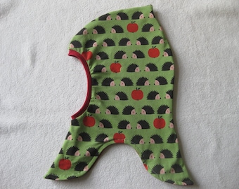 Organic green hedgehog balaclava, autumn & winter, lining options, children's, baby, desired size