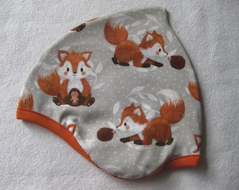 Organic beanie fox & hedgehog, autumn, children, baby, desired size