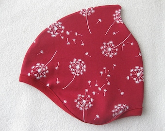 Organic beani, dandelion print, red, autumn, children & baby, desired size