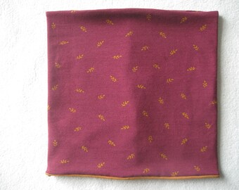 Organic neck warmer with leaves, burgundy, autumn, children's & baby, loop, desired size