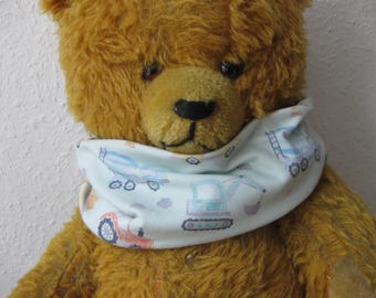 Organic neck warmer with excavator & tractor design, autumn, children's, baby, loop, desired size