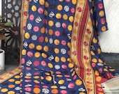 Colorful Polka Dot Reversible Vintage Kantha Throw Quilt, 100 Cotton, Multicoloured Boho Sofa Bed Blanket, Bedspread, Christmas Gift