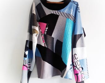Suéter reciclado de talla grande, túnica reciclada, ropa boho de algodón, sudadera reciclada patchwork