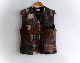 Patchwork Vest: Recycled Fabric, Reconstructed Clothing (L-XL)
