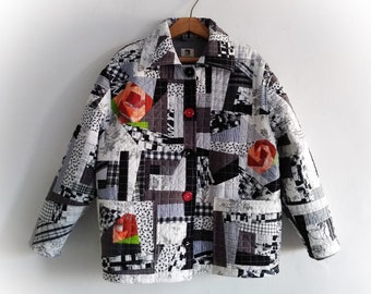 New handcrafted quilted coat, patchwork guilt jacket, women's handmade cotton coat, colorful coat, sustainable made, chore jacket