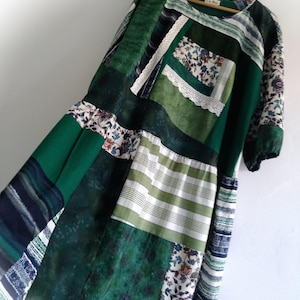Plus Size Boho Patchwork Kleid: Upcycled Baumwoll Tunika