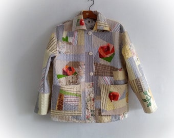 Handcrafted Patchwork Quilted Cotton Coat: Sustainable Chore Jacket
