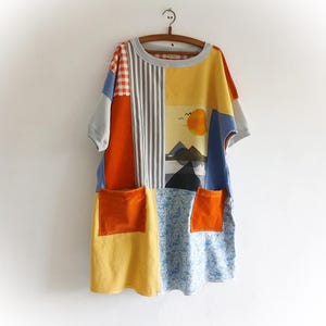 Upcycled Patchwork Tunic Dress: Boho Cotton Bohemian Clothes