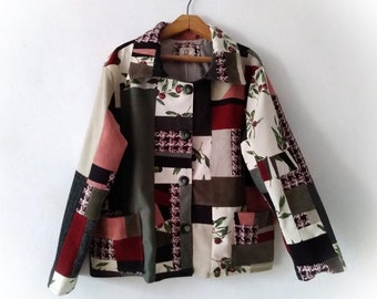 Recycled patchwork women's coat, designer recycled jacket, upcycled clothing