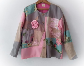 Recycled patchwork women's coat, designer recycled boho jacket, upcycled clothing