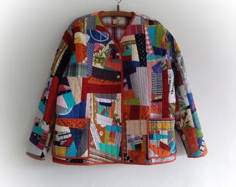 Handmade Patchwork Quilted Cotton Jacket: Colorful Sustainable Coat