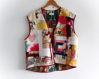 Oversize Patchwork Vest: Reconstructed Recycled Cotton Waistcoat