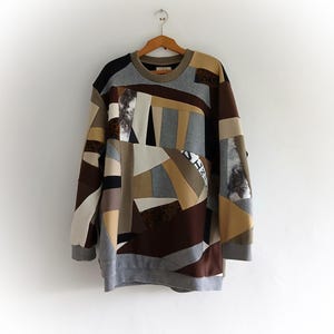 Gerecyclede patchwork sweater, unieke trui, unisex trui, bewerkte top, geüpcyclede sweater