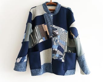 Upcycled patchwork coat, oversized jacket, women's handmade coat, sustainable cotton made