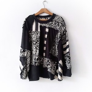 PLUS size upcycled sweater, Boho Cotton Bohemian Clothes, Recycled Tunic, Patchwork upcycled