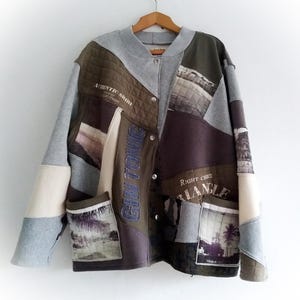 Upcycled patchwork coat, oversized crop jacket, women's handmade cotton coat, sustainable made
