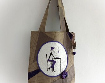 Patchwork with embroidery , Hobo Romantic bag, Art textile, Modern style quilted bag