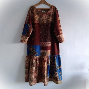 Abito tunica boho riciclato, abito da donna in cotone, vestiti riciclati, abito patchwork
