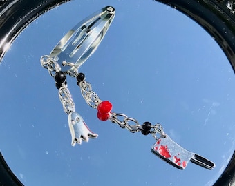 Oh the Horror beaded layered hair clip barrette or keychain |gothic alternative Halloween stone aesthetic fashion cosplay jewelry