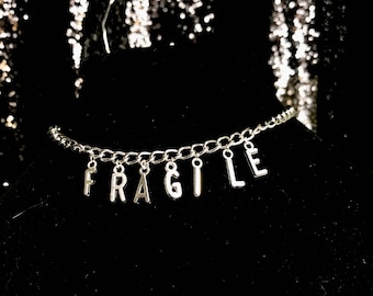 Fragile Text chain | Gothic Aesthetic Alt Jewelry | Alternative Streetwear Layering Modern Multipurpose euphoria Necklace