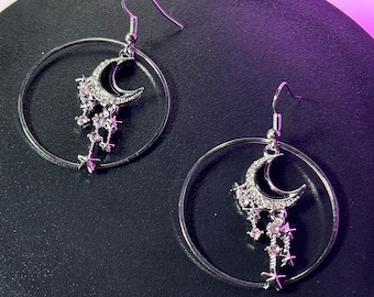 Twilight Earrings | Space Alternative Aesthetic Celestial |  Antiqued Style Delicate Sparkle Rhinestone