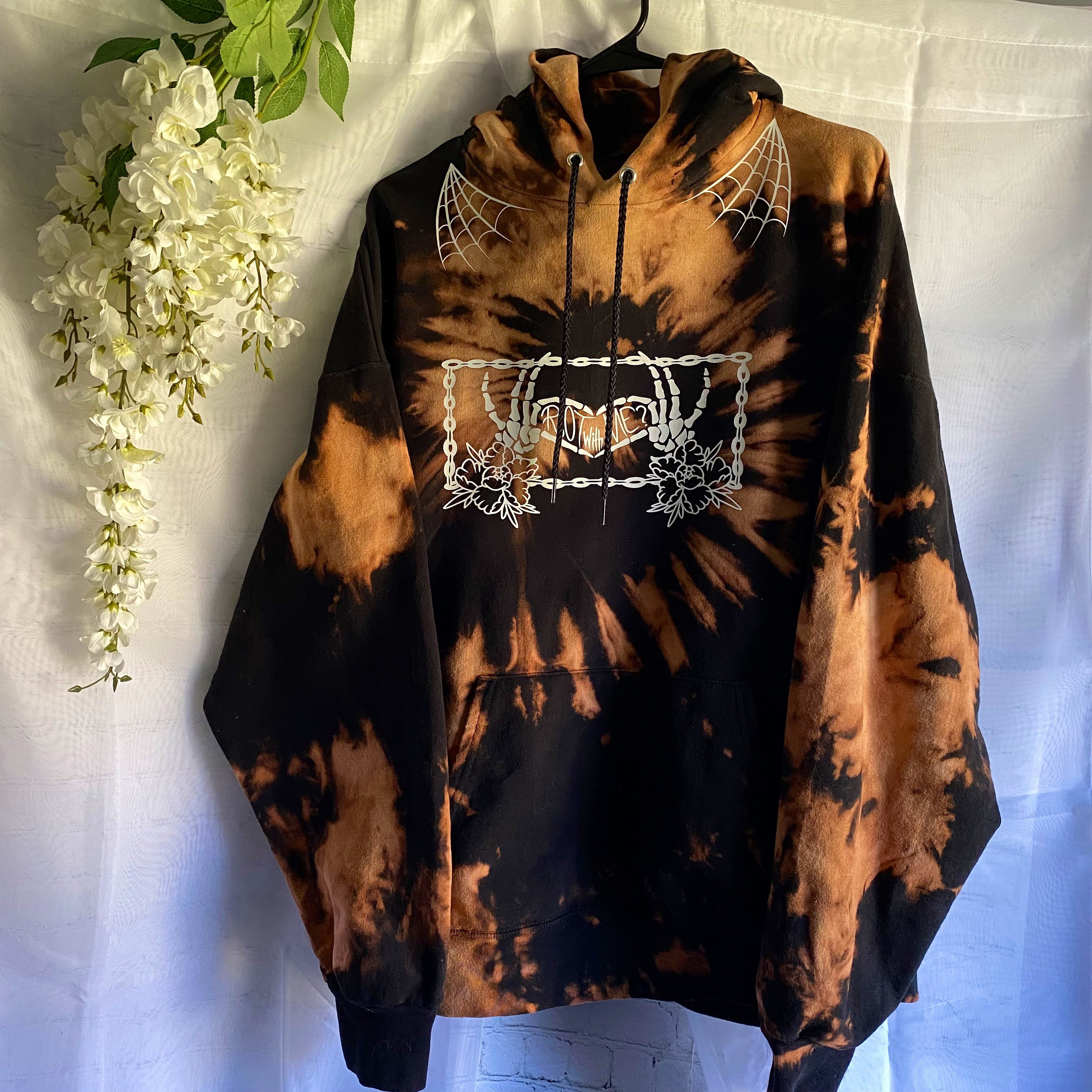 Rot With Me Tie Dye Bleach Cotton Hoodie Goth Alternative Horror